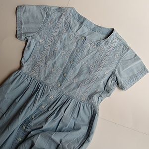 Embroidered Chambray Dress